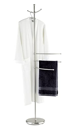 WENKO Porta asciugamani e porta accappatoio bagno da terra Adiamo con 3 braccia regolabili in altezza in acciaio opaco