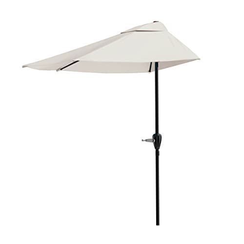 Pure Garden Ombrello da patio da 9 piedi – facile apertura a semicerchio a manovella – per mobili da parete, veranda o balcone (abbronzatura)