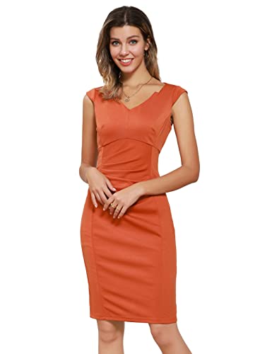 GRACE KARIN Donna Elegante Abito Manica Corta con Cintura Tessuti di Alta qualità Vestito Sera Arancione