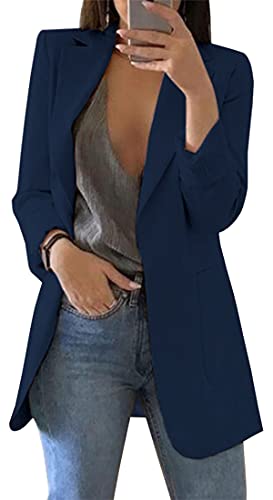 OLIPHEE Giacche da Abito e Blazer Lunga Aperto Davanti A Tinta Unita Cardigan Eleganti per Ufficio per Ragazze e Donna 3XL Blu