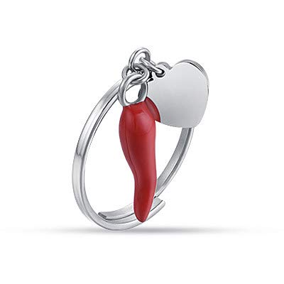 Luca Barra Anello da donna Anello in acciaio con cuore e corno con smalto rosso. Diamentro regolabile. La referenza è ank287