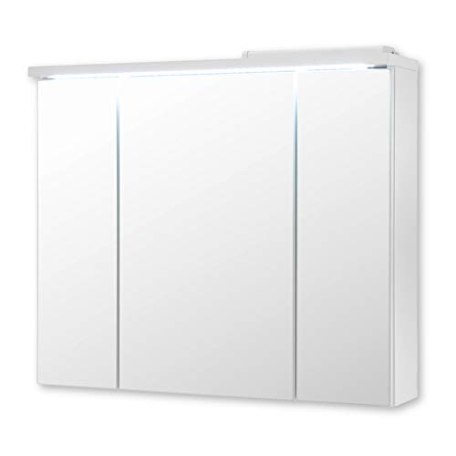 Stella Trading, POOL Mobile da bagno a specchio con illuminazione LED in bianco, moderno armadietto specchio da bagno con molto spazio, 80 x 69 x 20 cm