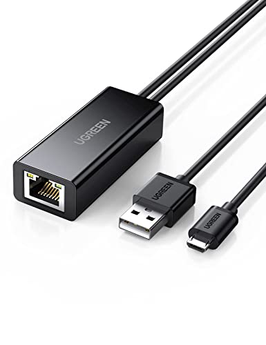 UGREEN Adattatore Ethernet per Fire TV Stick, Chromecast 1/2/Ultra, Adattatore LAN Micro USB a Ethernet con Cavo di Alimentazione USB 2.0