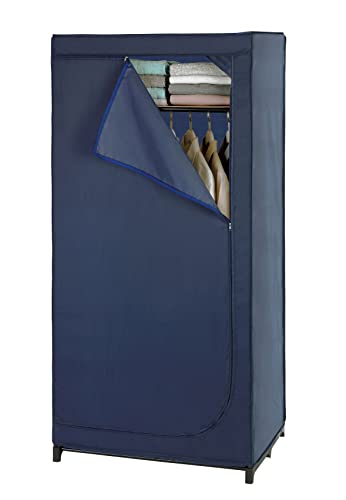 WENKO Armadio con portaoggetti Business - Guardaroba mobile, armadio pieghevole, Poliestere, 75 x 160 x 50 cm, Blu