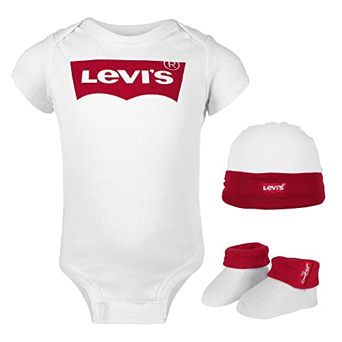 Levi's Classic Batwing Infant Hat Bodysuit Bootie Set 3Pc Bimbo 0-24, White 0-6 Mesi