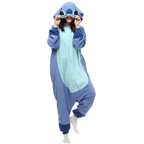 ZKomoL Animali Pigiama Kigurumi Onesie Unisex per Adulti per Feste e Cosplay Costume (M, Blu Stitch)