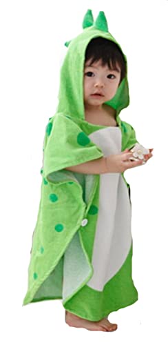emmarcon Asciugamano con cappuccio per bambini stile poncho, stile dinosauro, in cotone, accappatoio da spiaggia e piscina (XS, Verde)