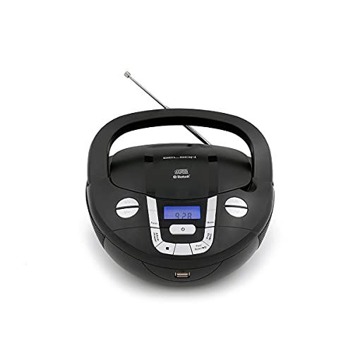 BSL - PCD-31, Radio CD portatile boombox con Bluetooth, colore nero, 2 W di potenza RMS, radio FM, porta USB, lettore MP3, display LCD, AUX IN, uscita auricolari