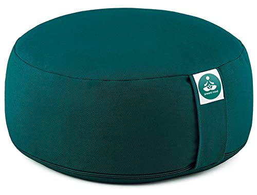 Present Mind Zafu Cuscino Meditazione Tondo (Altezza 16 cm) - Colore: Verde Smeraldo - Cuscino Zafu Yoga/Cuscino Yoga - Prodotto nell'UE - Fodera Lavabile - Cuscino Yoga Meditazione 100% Naturale
