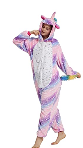 pigiami animali per bambini, tuta mono pezzo in flanella, comodo, caldo e morbido. (unicorno mixto rosa, 140)