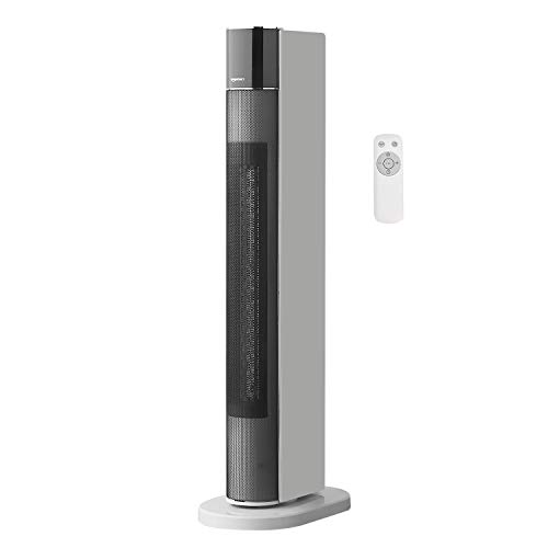 Amazon Basics - Stufetta ECO a torre girevole e portatile a 2 velocità, 3 impostazioni di riscaldamento, con timer e telecomando, presa europea, 2200 W