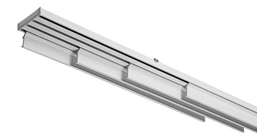 Binario Sistema Bastone per Tende A Pannelli Interamente in Alluminio Bianco Movimento A Corda, 4 Pannelli, 240 CM