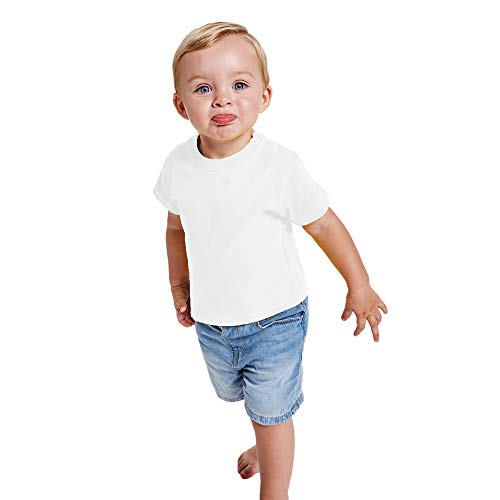 Maglietta colorata con maniche corte per neonati, 100% cotone, confortevole, morbida, calda e piacevole al tatto, bianco, 18 Months