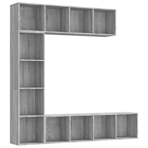 vidaXL Set Mobili Libreria/Porta TV 3 pz Grigio Sonoma 180x30x180 cm