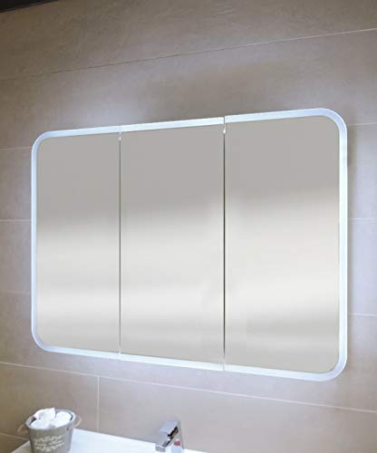 Specchiera specchio bagno pensile contenitore 3 ante, fascia led, cm.70x95x13