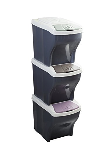 Bama Poker Tris - Pattumiere per la Raccolta differenziata, Modulare, 20 L, Colori assortiti, 28 x 40 x 31 cm, Set di 3 contenitori