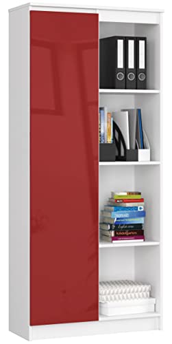 ADGO R80 1D 4P CLP Libreria con Scomparti e 1 Porta, 8 Ripiani, Scaffale Aperto, Scaffale per Ufficio, Armadio, Raccoglitori, Scaffalatura (Spedizione in 2 Confezioni)(Rosso Lucido)