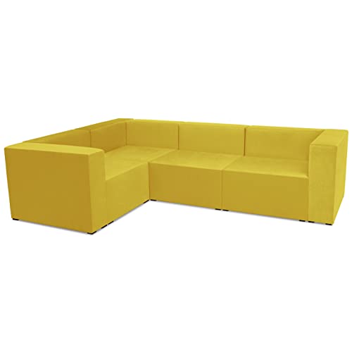 Divano angolare pieghevole modulare 280x190 cm giallo - divano angolare con penisola in tessuto velour - divano letto 3 posti con penisola con moduli per l'autoassemblaggio
