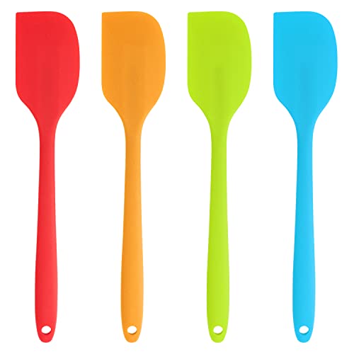 Joejis Set di 4 Utensili Cucina Silicone per Cucinare Spatola Silicone per Cottura in Colori Assortiti Set Utensili Cucina Antiaderente in Silicone Arancione Blu Verde Rosso