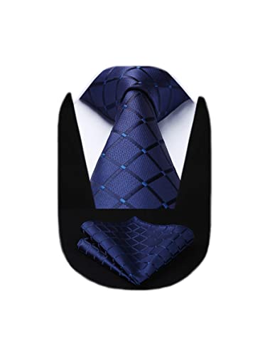HISDERN Dai un'occhiata Cravatta da sposa Fazzoletto Cravatta da uomo & Pocket Square Set (Blu Navy)