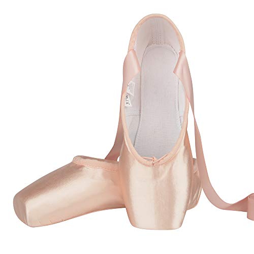 Scarpe da Danza Punta Classica Scarpette da Balletto Pointe Rosa con Nastro e Puntali per Donna e Ragazza 38 EU