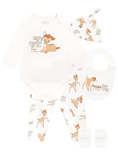 Disney Set body 5 pezzi Bambi con cappellino e bavaglino bimba Tutina per neonati 3-6 mesi Bianco