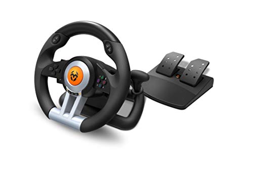 KROM Volante y pedales gaming K-WHEEL -NXKROMKWHL- Multipiattaforma, leva del cambio e paddles sul volante, effetto vibrazione, compatibile PC, PS3, PS4 e XBOX, nero