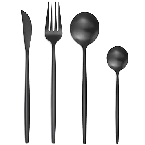 Bestdin - Set di posate per 6 persone, 24 pezzi in acciaio inox, con coltelli, forchette, cucchiai, lavabili in lavastoviglie, colore nero opaco