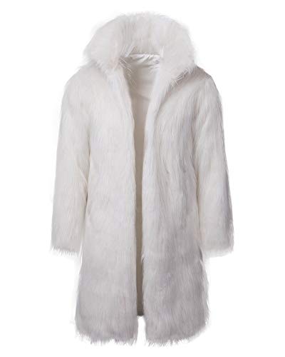 Cappotto con Uomo Collo Alto di Cardigan Outwear Parka in Pelliccia Sintetica Autunno Inverno Bianco XL