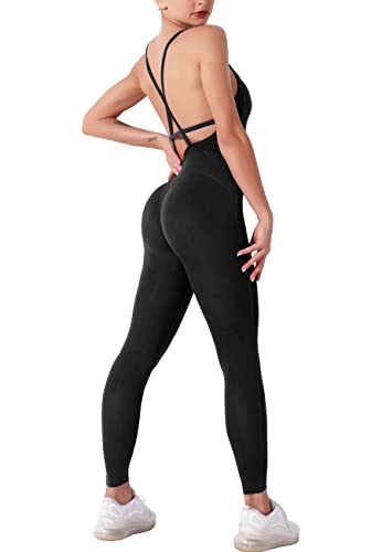 STARBILD Tuta Intera Donna Anti-Cellulite, Jumpsuit Sportiva Push Up Sexy, Completo per Yoga Palestra, M4180-Nero XS