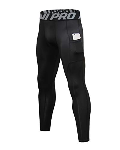 LNJLVI Leggings a Compressione da Uomo Calzamaglie Sportive Pantaloni Base Layer Tights for Gym Jogging Running (Nero,S)