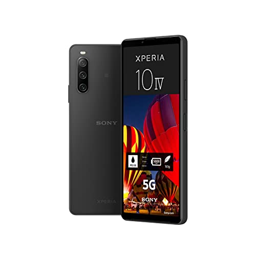 Sony - Xperia 10 IV (smartphone 5G, 6 pollici, display OLED, tripla fotocamera, jack audio da 3,5 mm, batteria da 5000 mAh, Dual SIM ibrida), nero