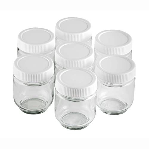 Lacor - Bicchieri yogurtiera 7 pezzi, barattolo in vetro trasparente con coperchio bianco a vite per yogurt, capacità 190 ml, senza BPA