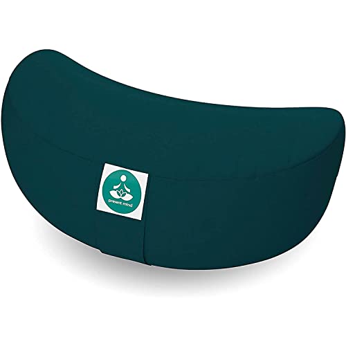 Present Mind Cuscino Meditazione a Mezzaluna (Altezza 15 cm) - Colore: Verde Smeraldo - Cuscino Zafu Yoga Alto/Cuscino Yoga - Prodotto nell'UE - Fodera Lavabile - Cuscino Yoga Meditazione Naturale