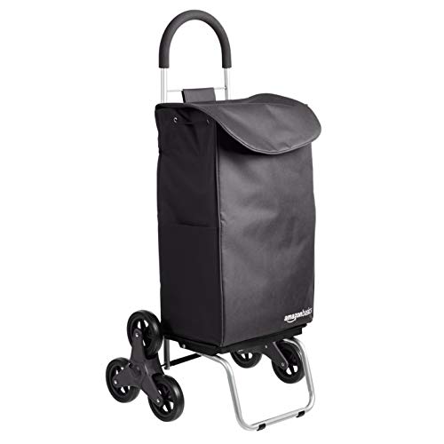 Amazon Basics - Carrello per la spesa pieghevole, ideale per salire le scale, convertibile in carrello dolly, altezza del manico pari a 96,5 cm, nero