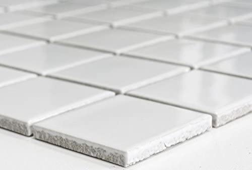 Mosaico quadrato tinta unita bianco lucido ceramica mosaico formato: 48 x 48 x 6 mm, dimensioni foglio: 300 x 300 mm, 1 foglio/opaco
