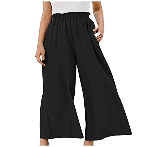 JOIMINGD Culottes, pantaloni da donna a vita alta, estivi, comodi e lunghi, elasticizzati, in tessuto 11 - nero M