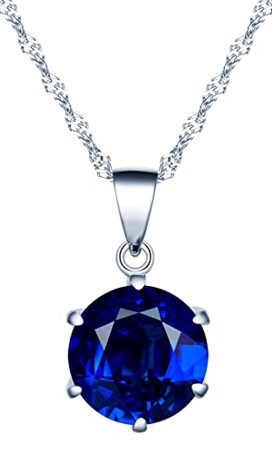 INFINIONLY Collana diamanti da donna ragazza, Collana in argento 925, Collana solitario 6 griffe, Ciondolo con zirconi lucidi, 0.8cm gemma, Processo di taglio perfetto, 45cm Catena, blu