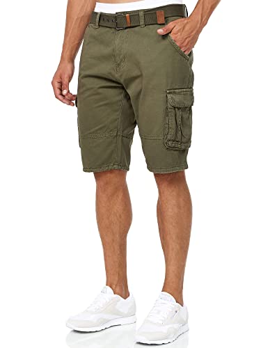 INDICODE - Pantaloncini da uomo “Monroe Cargo”, con 6 tasche, inclusa una cintura in 100% cotone, capo estivo, da uomo, in 13 colori e in 6 taglie esercito M