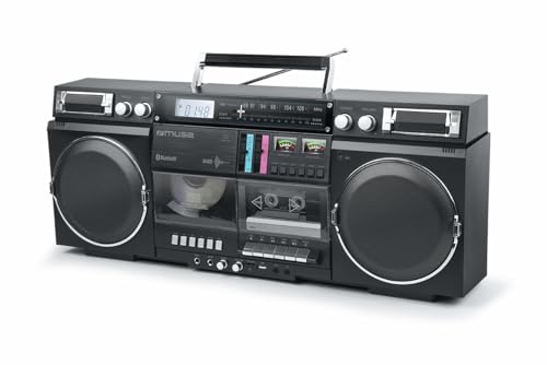 Registratore portatile Bluetooth radio CD cassette Boombox, dispositivo di streaming musicale, radio analogica FM, porta USB, lettore di schede Micro SD, potenza di uscita 80 W