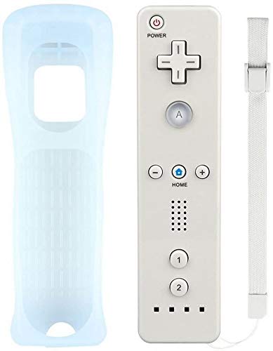 Wii Remote controller, Telecomando di Gioco Controller con Custodia in Silicone e Cinturino da Polso per Nintendo Wii e Wii U (Bianco)