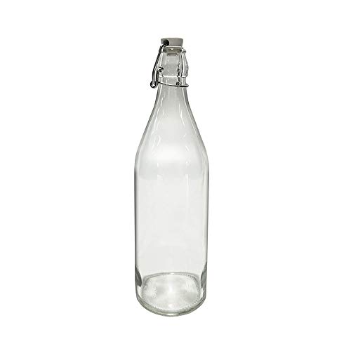 BuyStar Set di 6 Bottiglie in Vetro Trasparente da 1 LT per Acqua, Olio e Bevande, con Tappo a Chiusura ermetica