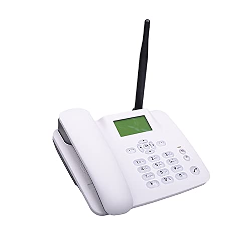 Benkeg Telefono da scrivania,Explopur Telefono fisso senza fili 4G Supporto da tavolo GSM 850/900/1800/1900MHZ Scheda SIM Telefono cordless con antenna Radio Sveglia Funzione SMS per casa, White