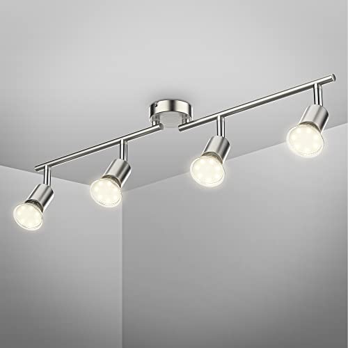 B.K.Licht Faretti LED da soffitto orientabili, include 4 lampadine GU10 da 2,9W 260Lm, luce calda 3000K, plafoniera moderna in metallo, lampada da soffitto color nickel opaco