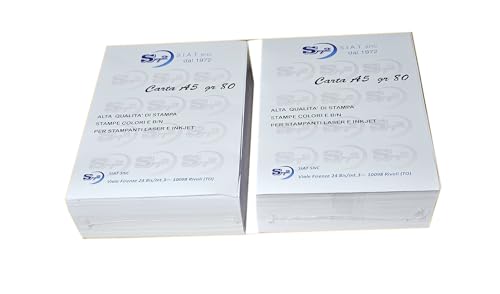 S72 Carta num. 2 Risme - A5 80 gr - 1000 fogli- Offerta Carta bianca multiuso per stampante - Adatte per stampe ricette, volantini