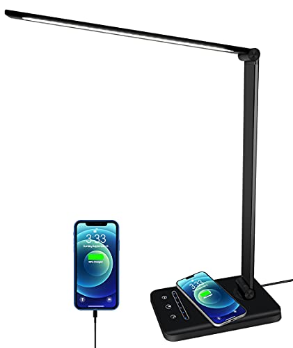 oxylops Lampada da Scrivania LED Protezione Degli Occhi, lampada Touch Control Pieghevole per cameretta,ufficio, con porta di ricarica USB, 6 livelli di luminosità 5 modalità di illuminazione (Black)