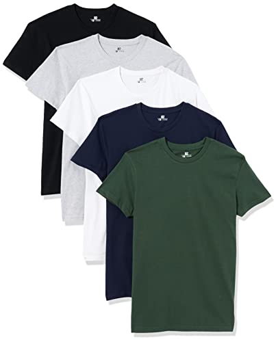 Lower East LE105 Maglietta Uomo, Multicolore Nero / verde scuro / blu scuro / grigio chiaro mélange / bianco (confezione da 5 pezzi), M