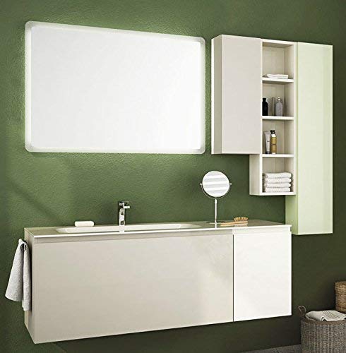 Mobile da bagno top in vetro, lavabo a vista e ante e cassetti grigio, bianco, verde chiaro con specchio con luci a led come da foto - 100% made in Italy