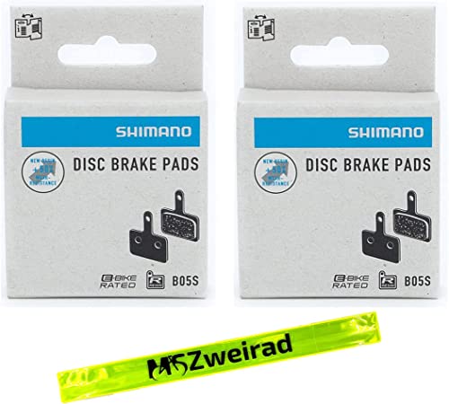 MSZweirad - 2 pastiglie freno Shimano B05S-RX in resina, confezione con nastro riflettente MSZweirad, successore di B01S B03S