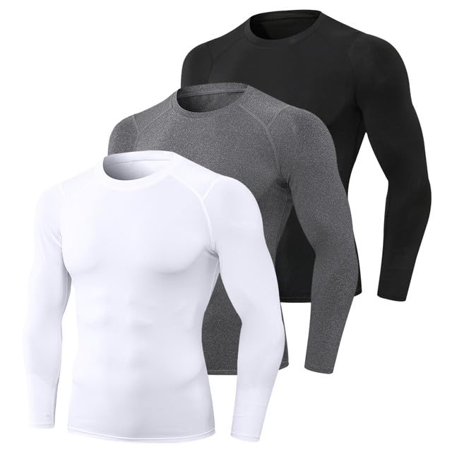 Doorslay 3pcs Magliette da Uomo a Compressione a Maniche Lunghe da Uomo ad Asciugatura Rapida t-Shirt da Allenamento